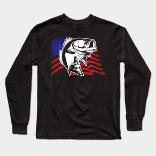 Bass Fishing American USA Flag For Fisherman Long Sleeve T-Shirt